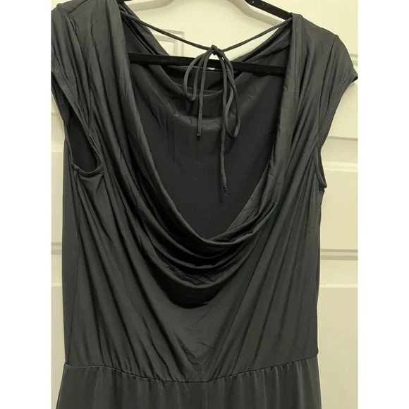 NWT Halara Tie Back Cowl Neck Cap Sleeve Maxi Dress Slip Black Yarn Small Witchy - Picture 7 of 9